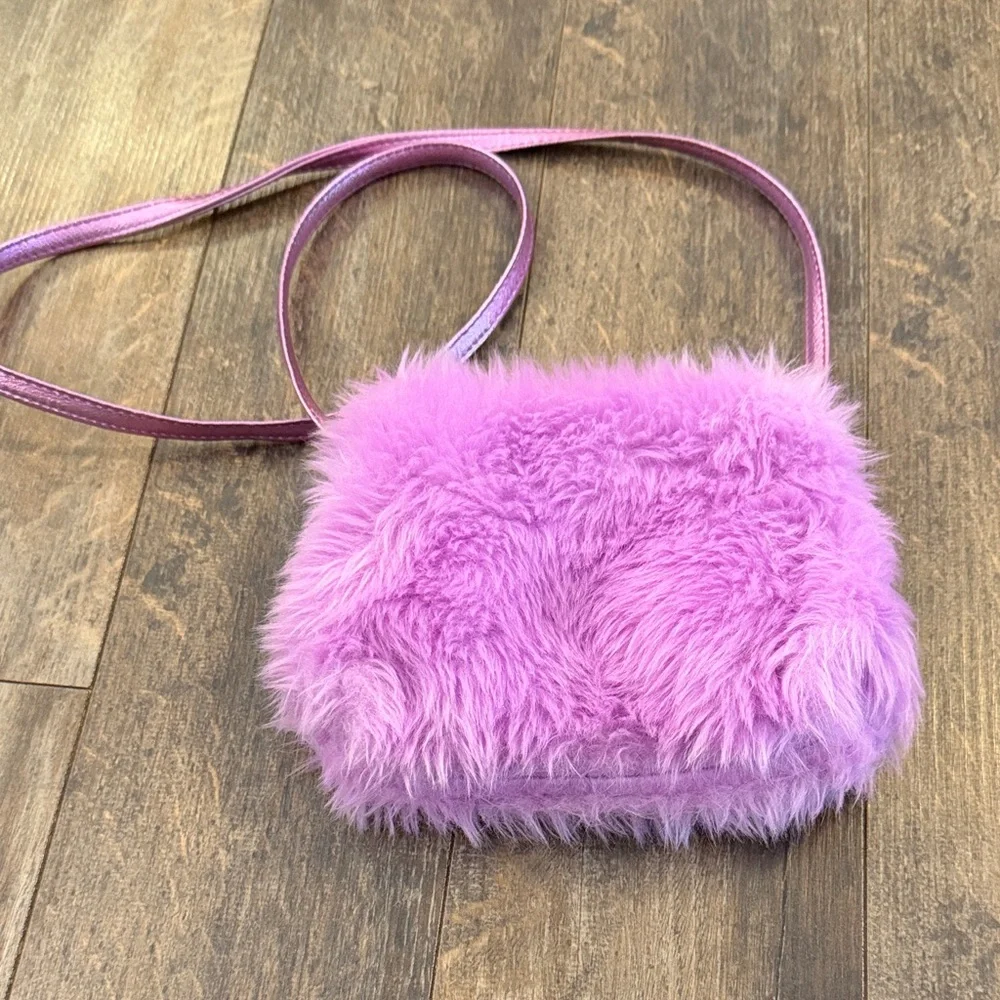 Lilac Glitter Faux Fur Kids Crossbody Bag